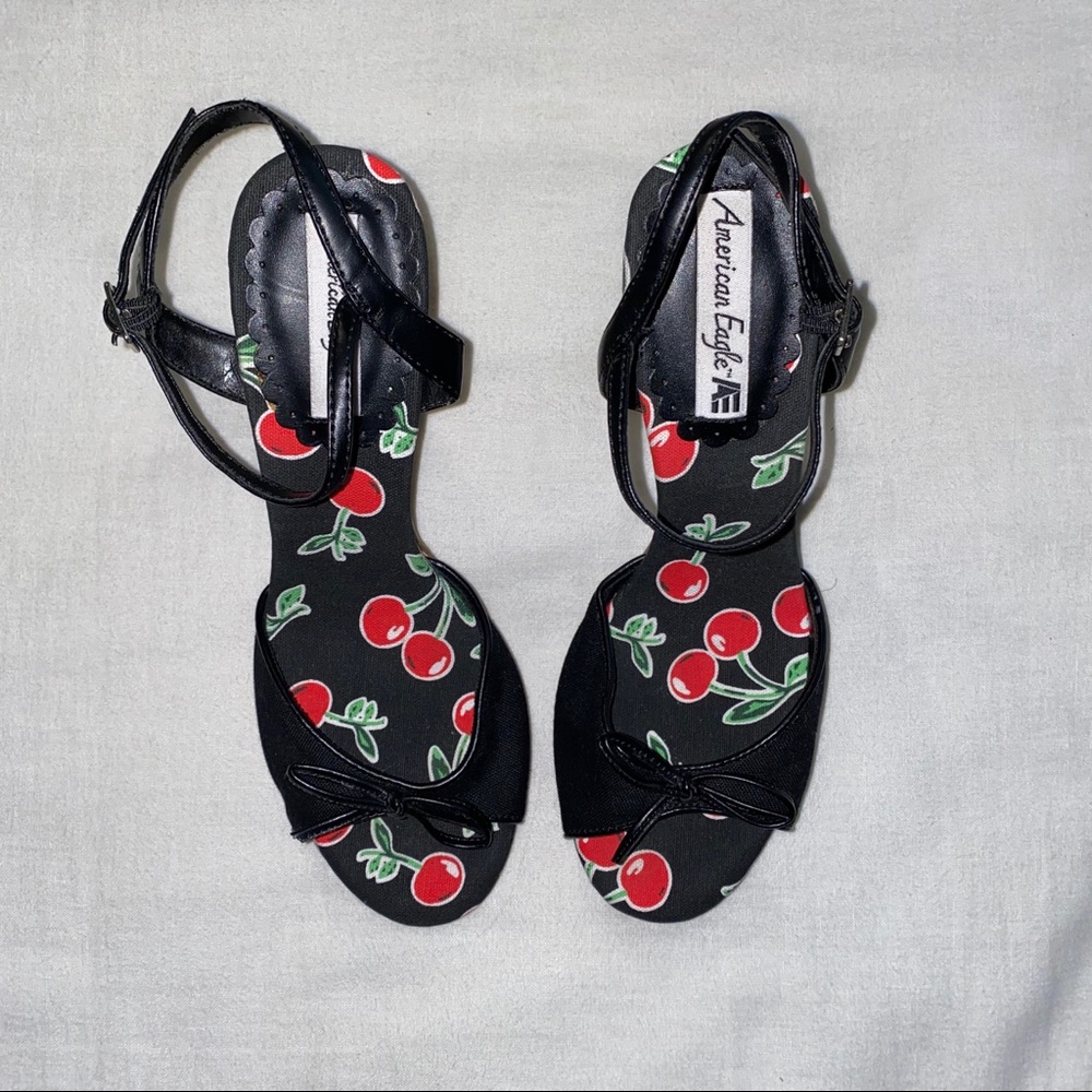 American Eagle Cherry Print Strappy Heels